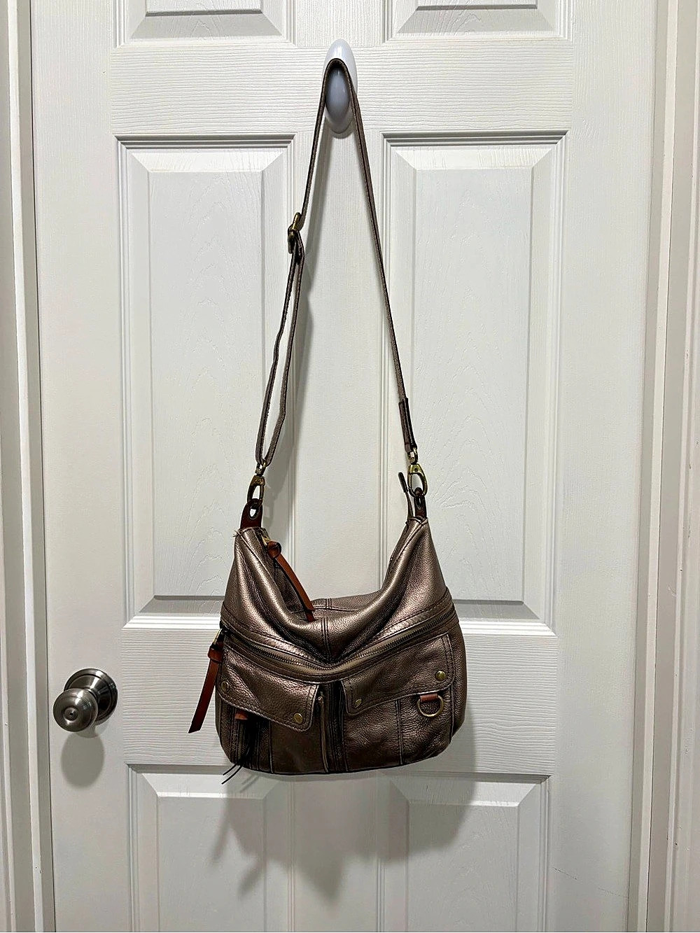 Fossil Metallic Leather Shoulder/crossbody Bag in champagne/gold